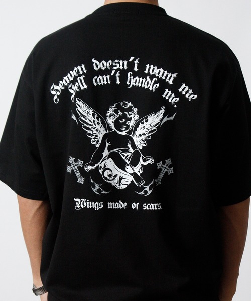 NYLAUS（ナイラス）の「【NYS】2026新作 エンジェル オールドイングリッシュ クロス プリント半袖Tシャツ バックプリントTシャツ（Tシャツ/カットソー・メンズ・ブラック/ホワイト/ブラック系その他・L/M）」の10枚目の写真