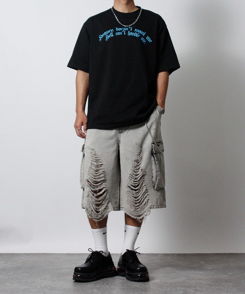 NYLAUS（ナイラス）の「【NYS】2026新作 エンジェル オールドイングリッシュ クロス プリント半袖Tシャツ バックプリントTシャツ（Tシャツ/カットソー・メンズ・ブラック/ホワイト/ブラック系その他・L/M）」の15枚目の写真