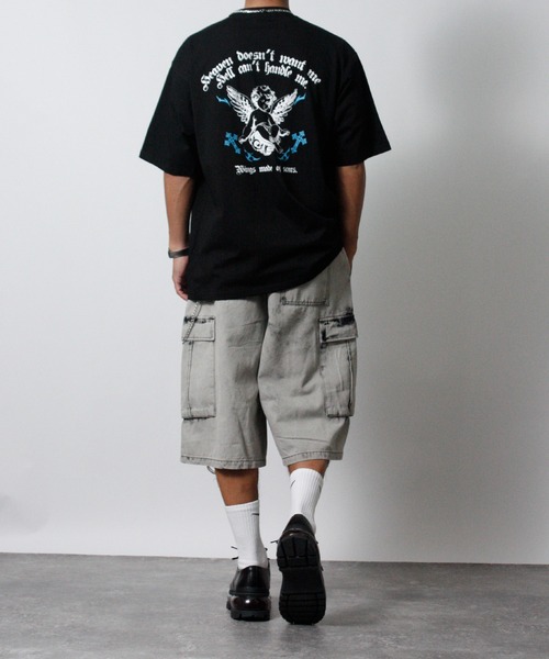 NYLAUS（ナイラス）の「【NYS】2026新作 エンジェル オールドイングリッシュ クロス プリント半袖Tシャツ バックプリントTシャツ（Tシャツ/カットソー・メンズ・ブラック/ホワイト/ブラック系その他・L/M）」の16枚目の写真