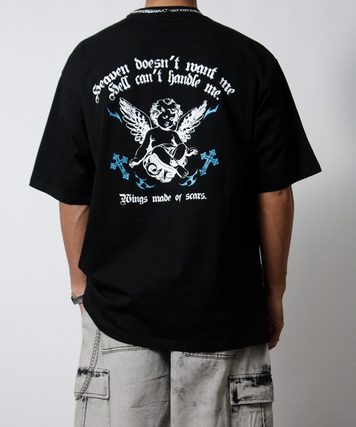 NYLAUS（ナイラス）の「【NYS】2026新作 エンジェル オールドイングリッシュ クロス プリント半袖Tシャツ バックプリントTシャツ（Tシャツ/カットソー・メンズ・ブラック/ホワイト/ブラック系その他・L/M）」の13枚目の写真