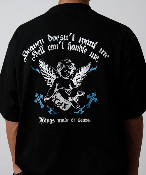 NYLAUS（ナイラス）の「【NYS】2026新作 エンジェル オールドイングリッシュ クロス プリント半袖Tシャツ バックプリントTシャツ（Tシャツ/カットソー・メンズ・ブラック/ホワイト/ブラック系その他・L/M）」の19枚目の写真