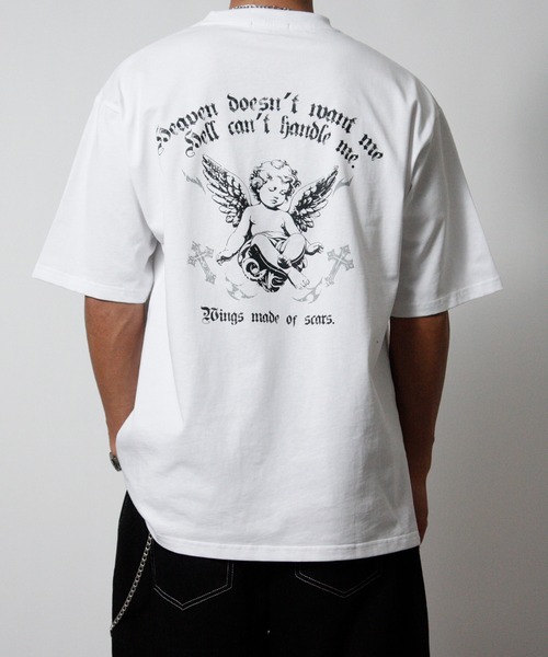 NYLAUS（ナイラス）の「【NYS】2026新作 エンジェル オールドイングリッシュ クロス プリント半袖Tシャツ バックプリントTシャツ（Tシャツ/カットソー・メンズ・ブラック/ホワイト/ブラック系その他・L/M）」の22枚目の写真