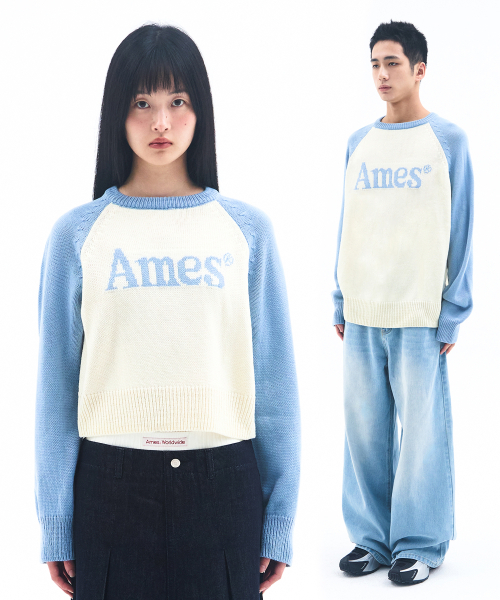 BASIC RAGLAN PULLOVER KNIT — базовый реглан‑пуловер, светло‑голубой