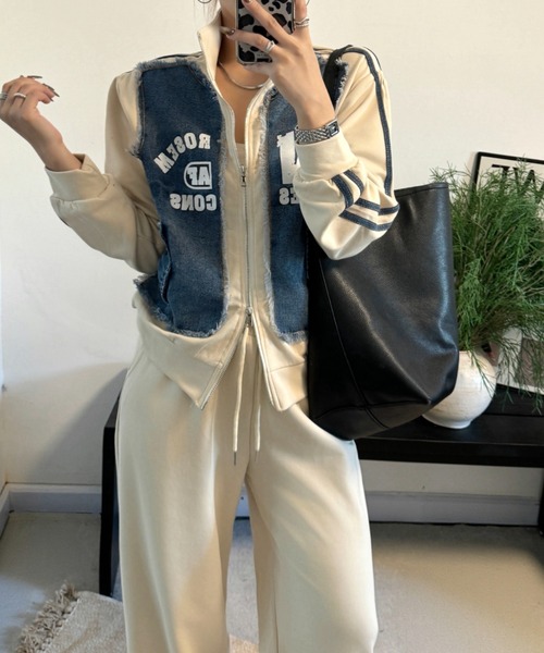 FAVORITO(ファヴォリート)の「切り替えデニムジャケットワイドパンツセットアップ(セットアップ・レディース・ブラック/グレー/ブルー/ベージュ・F)」の10枚目の写真