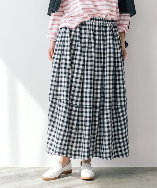 studio CLIP（スタディオクリップ）の「《natural by clip》リネン混チェックコクーンスカート（スカート・レディース・その他1/ブルー/ブラック・FREE）」の3枚目の写真