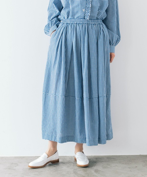 studio CLIP（スタディオクリップ）の「《natural by clip》リネン混チェックコクーンスカート（スカート・レディース・その他1/ブルー/ブラック・FREE）」の2枚目の写真