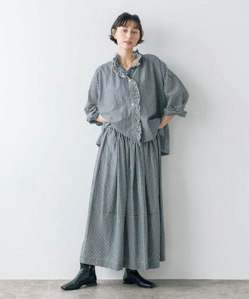 studio CLIP（スタディオクリップ）の「《natural by clip》リネン混チェックコクーンスカート（スカート・レディース・その他1/ブルー/ブラック・FREE）」の6枚目の写真