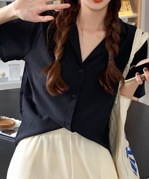 mielu(ミエル)の「オープンカラー半袖シャツ(シャツ/ブラウス・レディース・ホワイト/ベージュ/ブラック・LARGE/MEDIUM)」の10枚目の写真