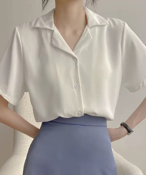 mielu(ミエル)の「オープンカラー半袖シャツ(シャツ/ブラウス・レディース・ホワイト/ベージュ/ブラック・LARGE/MEDIUM)」の11枚目の写真