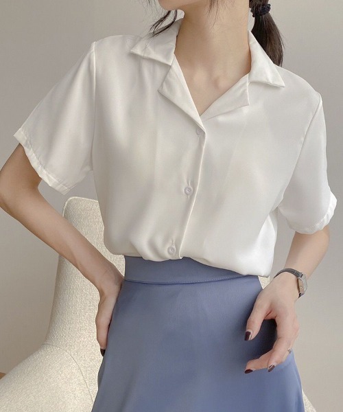 mielu(ミエル)の「オープンカラー半袖シャツ(シャツ/ブラウス・レディース・ホワイト/ベージュ/ブラック・LARGE/MEDIUM)」の14枚目の写真