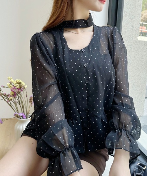 Ada.(エイダ)の「ボータイ付き シアードット キャンディースリーブブラウス(シャツ/ブラウス・レディース・ブラック/ホワイト・FREE)」の9枚目の写真