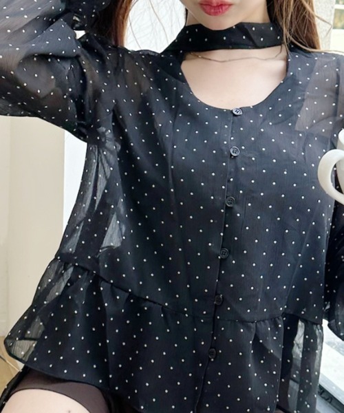 Ada.(エイダ)の「ボータイ付き シアードット キャンディースリーブブラウス(シャツ/ブラウス・レディース・ブラック/ホワイト・FREE)」の11枚目の写真