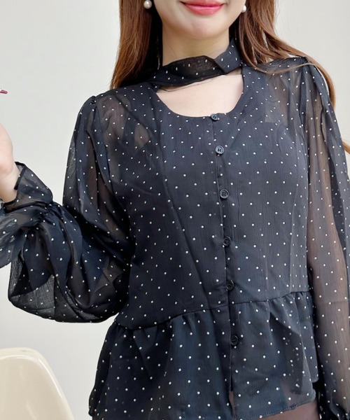 Ada.(エイダ)の「ボータイ付き シアードット キャンディースリーブブラウス(シャツ/ブラウス・レディース・ブラック/ホワイト・FREE)」の10枚目の写真