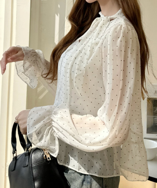 Ada.(エイダ)の「ボータイ付き シアードット キャンディースリーブブラウス(シャツ/ブラウス・レディース・ブラック/ホワイト・FREE)」の4枚目の写真
