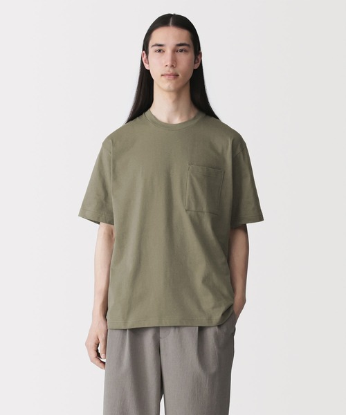 無印良品（ムジルシリョウヒン）の「紳士　洗いざらし天竺編みクルーネックワイド半袖Ｔシャツ（Tシャツ/カットソー・メンズ・ブルー系/ダークネイビー/ホワイト/グレー/スモーキーグリーン系/ブラック・S/M/L/XL）」の4枚目の写真
