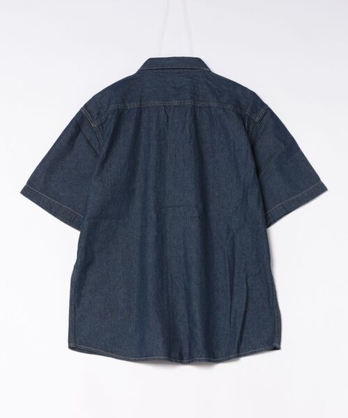 Salong hameu(サロン ハミュー)の「ビッグシルエット 半袖デニムシャツ/レギュラーカラー ワークシャツ/メンズ レディース ユニセックス(シャツ/ブラウス・メンズ・サックスブルー/ネイビー・M/L/LL)」の3枚目の写真