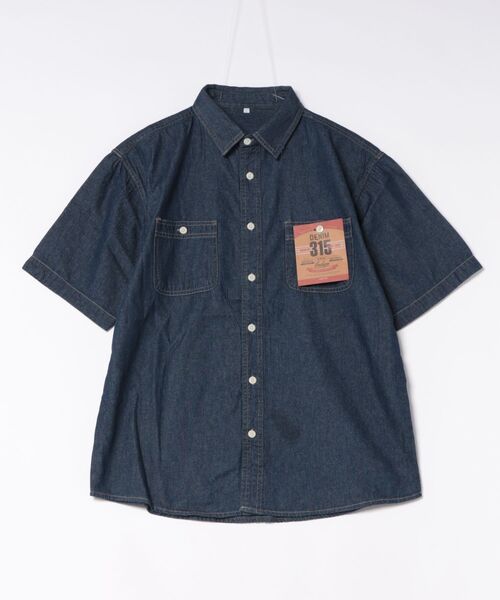 Salong hameu(サロン ハミュー)の「ビッグシルエット 半袖デニムシャツ/レギュラーカラー ワークシャツ/メンズ レディース ユニセックス(シャツ/ブラウス・メンズ・サックスブルー/ネイビー・M/L/LL)」の11枚目の写真
