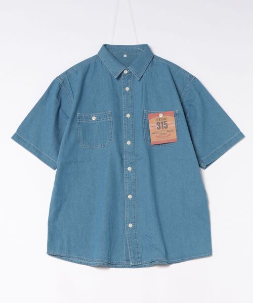 Salong hameu(サロン ハミュー)の「ビッグシルエット 半袖デニムシャツ/レギュラーカラー ワークシャツ/メンズ レディース ユニセックス(シャツ/ブラウス・メンズ・サックスブルー/ネイビー・M/L/LL)」の12枚目の写真