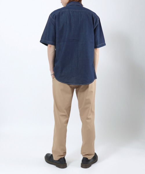 Salong hameu(サロン ハミュー)の「ビッグシルエット 半袖デニムシャツ/レギュラーカラー ワークシャツ/メンズ レディース ユニセックス(シャツ/ブラウス・メンズ・サックスブルー/ネイビー・M/L/LL)」の7枚目の写真