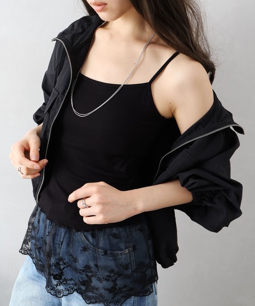 SpRay（スプレイ）の「カップ付テレコレイヤードキャミ（キャミソール・レディース・ブラック/ホワイト・FREE）」の5枚目の写真