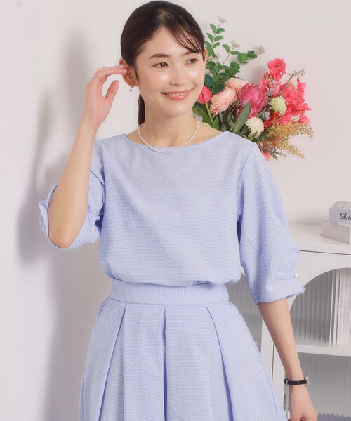 ITS'DEMO（イッツデモ）の「【手洗い可／セットアップ可】サッカーブラウス（シャツ/ブラウス・レディース・オフホワイト/ブラック/ブルー・00）」の3枚目の写真