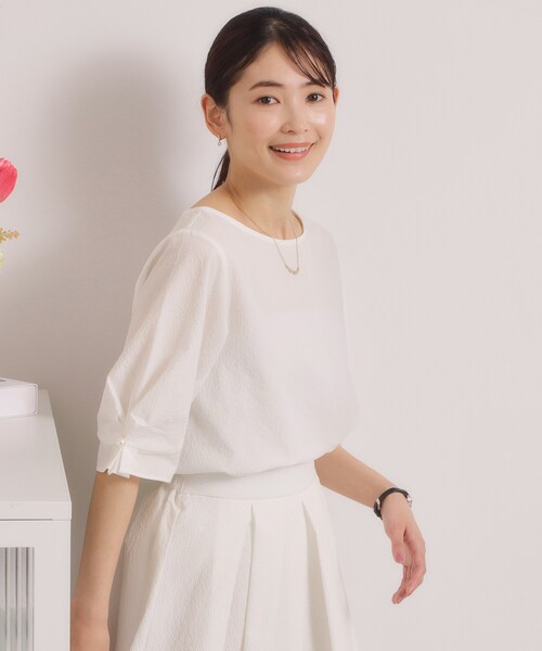 ITS'DEMO（イッツデモ）の「【手洗い可／セットアップ可】サッカーブラウス（シャツ/ブラウス・レディース・オフホワイト/ブラック/ブルー・00）」の7枚目の写真