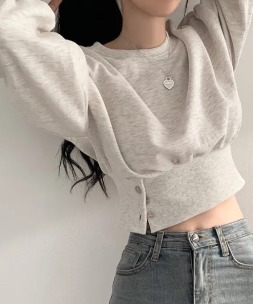 Alvia（アルビア）の「ショート丈スウェットプルオーバー　レーナー（Tシャツ/カットソー・レディース・グレー/アイボリー・M）」の2枚目の写真