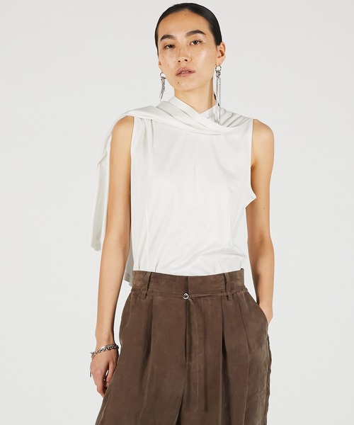 PRANK PROJECT(プランクプロジェクト)の「アシンメトリーケープTEE / Asymmetrical Cape T-Shirt(Tシャツ/カットソー・レディース・ホワイト/ブラウン/ブラック・FREE)」の11枚目の写真