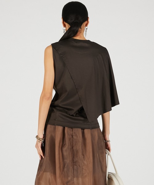 PRANK PROJECT(プランクプロジェクト)の「アシンメトリーケープTEE / Asymmetrical Cape T-Shirt(Tシャツ/カットソー・レディース・ホワイト/ブラウン/ブラック・FREE)」の15枚目の写真