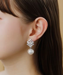 【LA MUE】シルバー925ポスト パール×ビジュー ドロップピアス