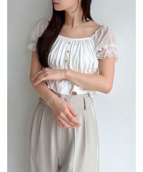 RESEXXY（リゼクシー）の「チュールレイヤードトップス（シャツ/ブラウス・レディース・その他1/ミント/ホワイト・FREE）」の2枚目の写真