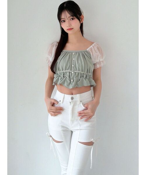 RESEXXY（リゼクシー）の「チュールレイヤードトップス（シャツ/ブラウス・レディース・その他1/ミント/ホワイト・FREE）」の9枚目の写真