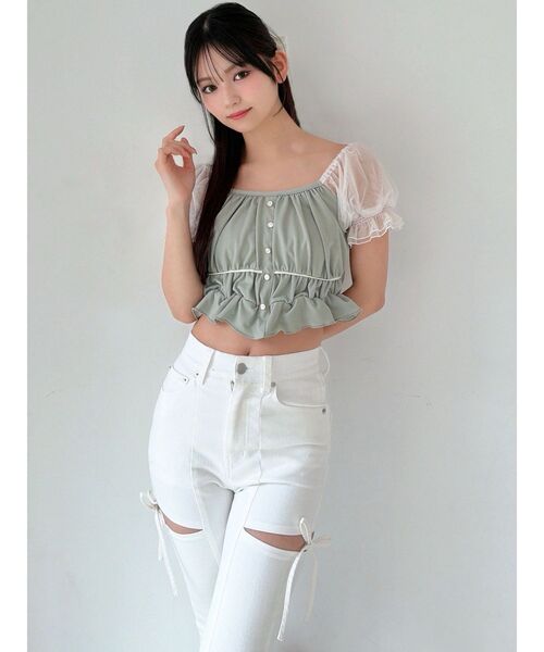 RESEXXY（リゼクシー）の「チュールレイヤードトップス（シャツ/ブラウス・レディース・その他1/ミント/ホワイト・FREE）」の10枚目の写真