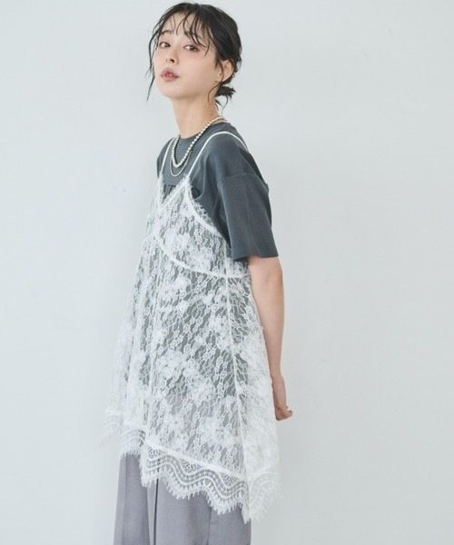 Anclear oui(アンクリアウィ)の「ラウンドヘムレースキャミチュニック(キャミソール・レディース・White・F)」の14枚目の写真