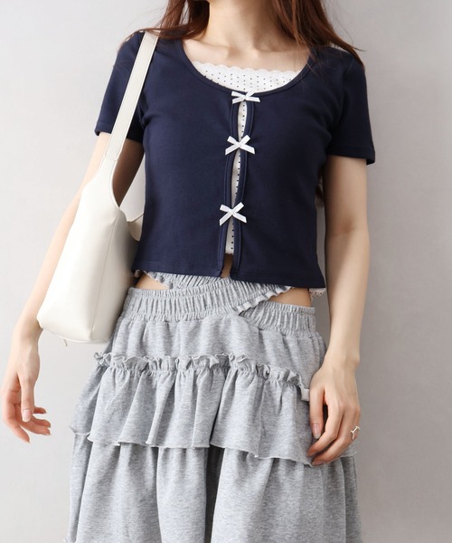 SpRay(スプレイ)の「ドットxテレコドッキングトップス(Tシャツ/カットソー・レディース・ホワイト/ネイビー/イエロー/グレー/サックスブルー/ブラック・FREE)」の8枚目の写真