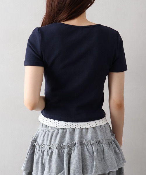 SpRay(スプレイ)の「ドットxテレコドッキングトップス(Tシャツ/カットソー・レディース・ホワイト/ネイビー/イエロー/グレー/サックスブルー/ブラック・FREE)」の11枚目の写真