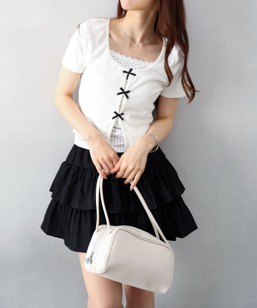 SpRay(スプレイ)の「ドットxテレコドッキングトップス(Tシャツ/カットソー・レディース・ホワイト/ネイビー/イエロー/グレー/サックスブルー/ブラック・FREE)」の14枚目の写真