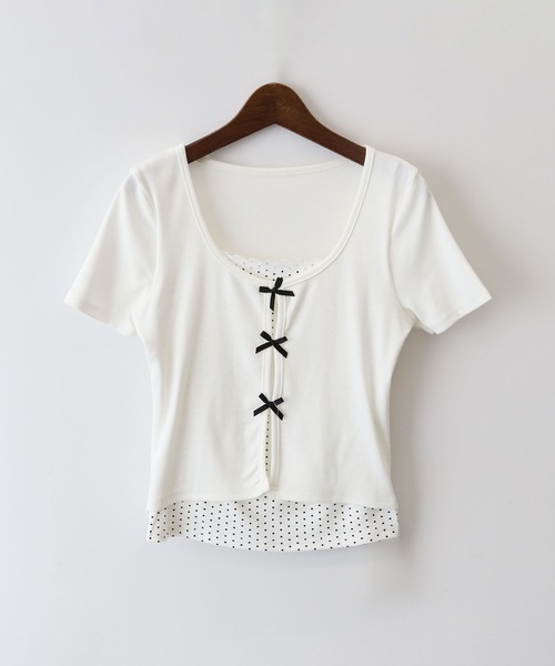 SpRay(スプレイ)の「ドットxテレコドッキングトップス(Tシャツ/カットソー・レディース・ホワイト/ネイビー/イエロー/グレー/サックスブルー/ブラック・FREE)」の15枚目の写真