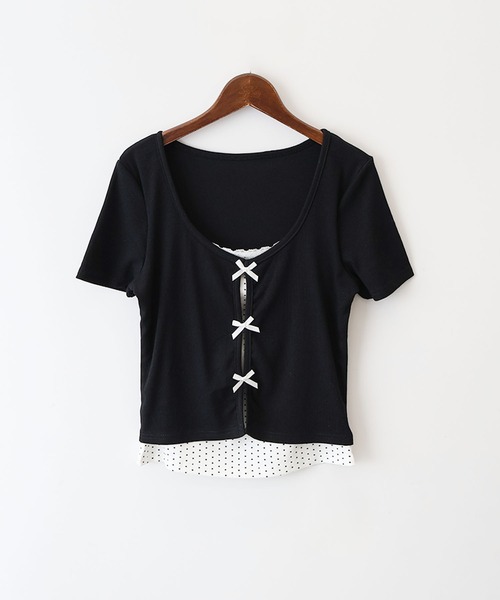 SpRay(スプレイ)の「ドットxテレコドッキングトップス(Tシャツ/カットソー・レディース・ホワイト/ネイビー/イエロー/グレー/サックスブルー/ブラック・FREE)」の22枚目の写真