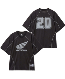 Mesh Piping Block Motorcycle Short Sleeve Black