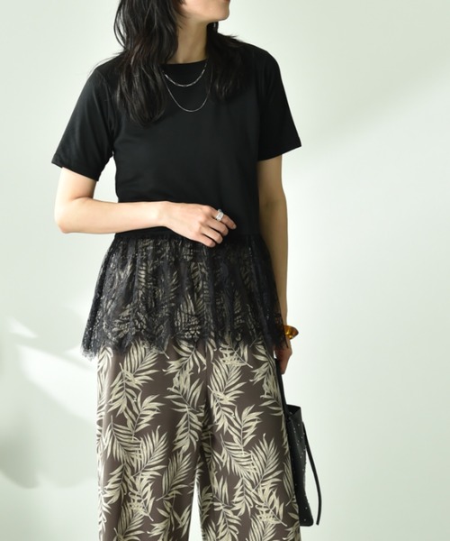 INTERPLANET(インタープラネット)の「裾レース切り替えプルオーバー(Tシャツ/カットソー・レディース・ブラック/オフホワイト・FREE)」の5枚目の写真