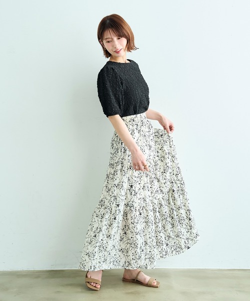 mil(ミル)の「小花柄ワッシャーティアードスカート【587253】(スカート・レディース・ブラック/オフホワイト・ONE SIZE)」の5枚目の写真