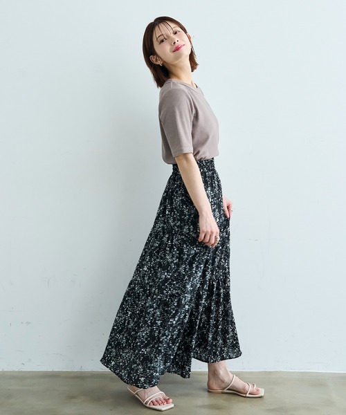 mil(ミル)の「小花柄ワッシャーティアードスカート【587253】(スカート・レディース・ブラック/オフホワイト・ONE SIZE)」の9枚目の写真