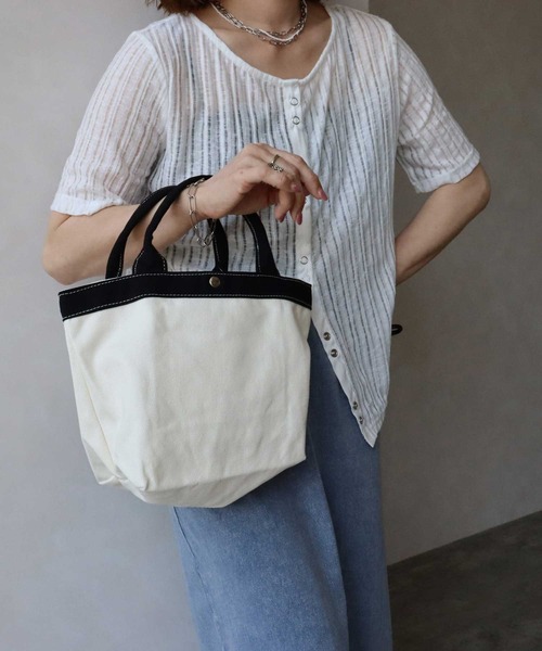 zena(ジェナ)の「キャンバス配色トートバッグ(トートバッグ・レディース・イエロー/オレンジ/ブルー/ナチュラル/グリーン・ONE SIZE)」の3枚目の写真