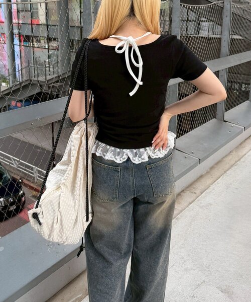 continuer de NICE CLAUP(コンティニューデナイスクラップ)の「裾レースキラキラロゴホルターT(Tシャツ/カットソー・レディース・ピンク/ブラック/トップグレー/その他11/ドット・FREE)」の22枚目の写真
