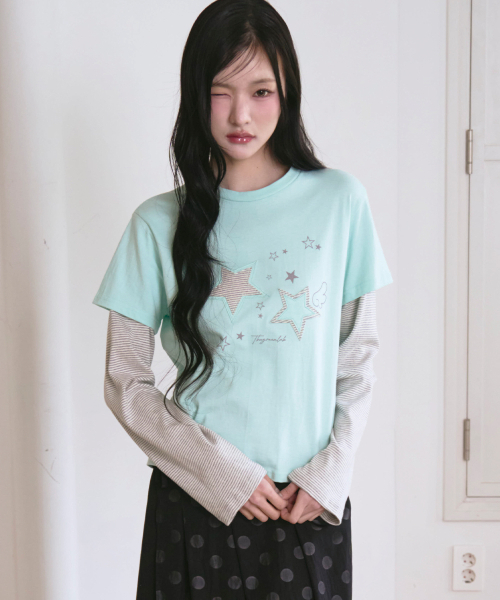 セール】スターパッチSTレイヤードTシャツ[ミント]（Tシャツ