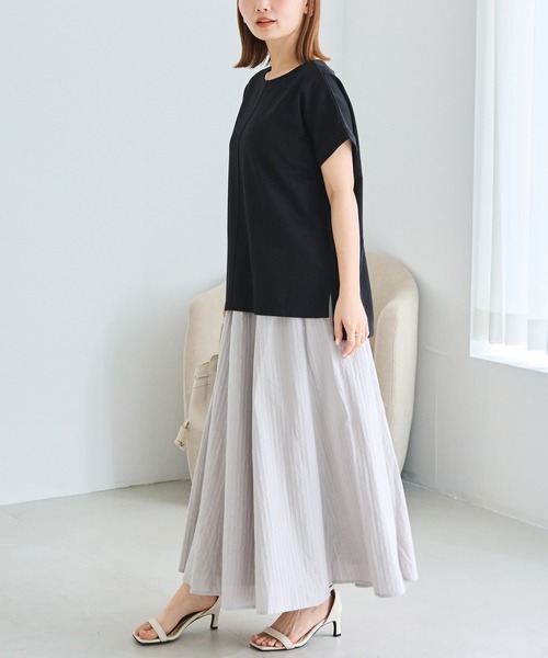 LAVEANGE（ラビアンジェ）の「ラメストライプフレアスカート｜歩くたびに美しく揺れる、上品なラメストライプ/ロング丈/Aライン/ウエストゴム/きれいめ（スカート・レディース・ブラック/グレー・LL/M/4L/3L）」の18枚目の写真
