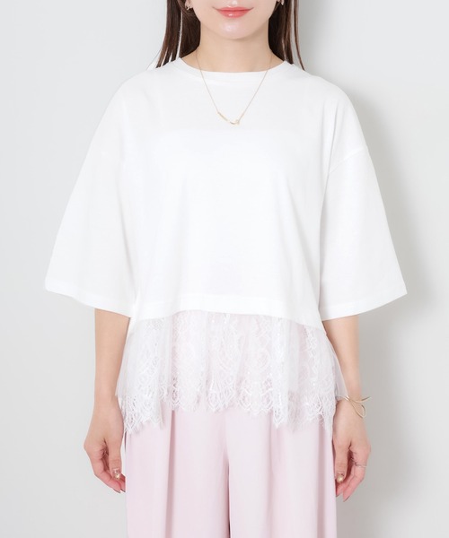 Riberry(リベリー)の「裾レース五分袖Tシャツ(Tシャツ/カットソー・レディース・ブラック/オフホワイト・MEDIUM)」の19枚目の写真