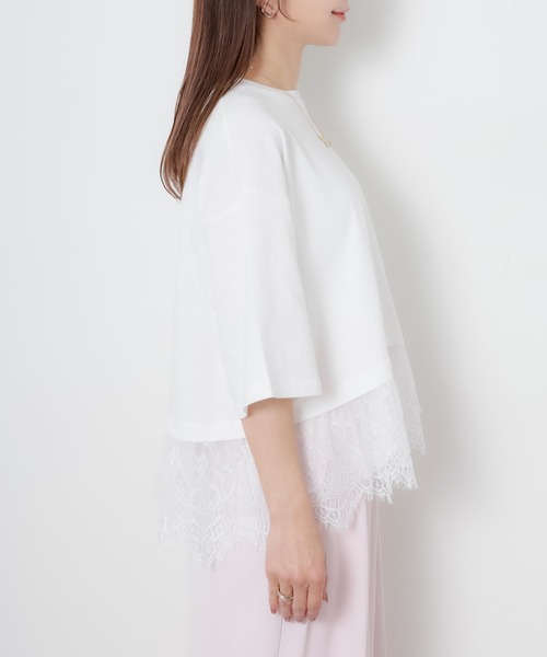 Riberry(リベリー)の「裾レース五分袖Tシャツ(Tシャツ/カットソー・レディース・ブラック/オフホワイト・MEDIUM)」の20枚目の写真