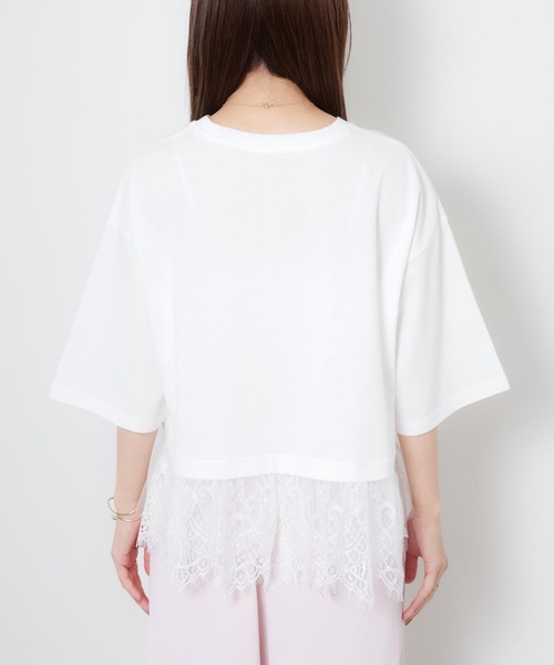 Riberry(リベリー)の「裾レース五分袖Tシャツ(Tシャツ/カットソー・レディース・ブラック/オフホワイト・MEDIUM)」の21枚目の写真